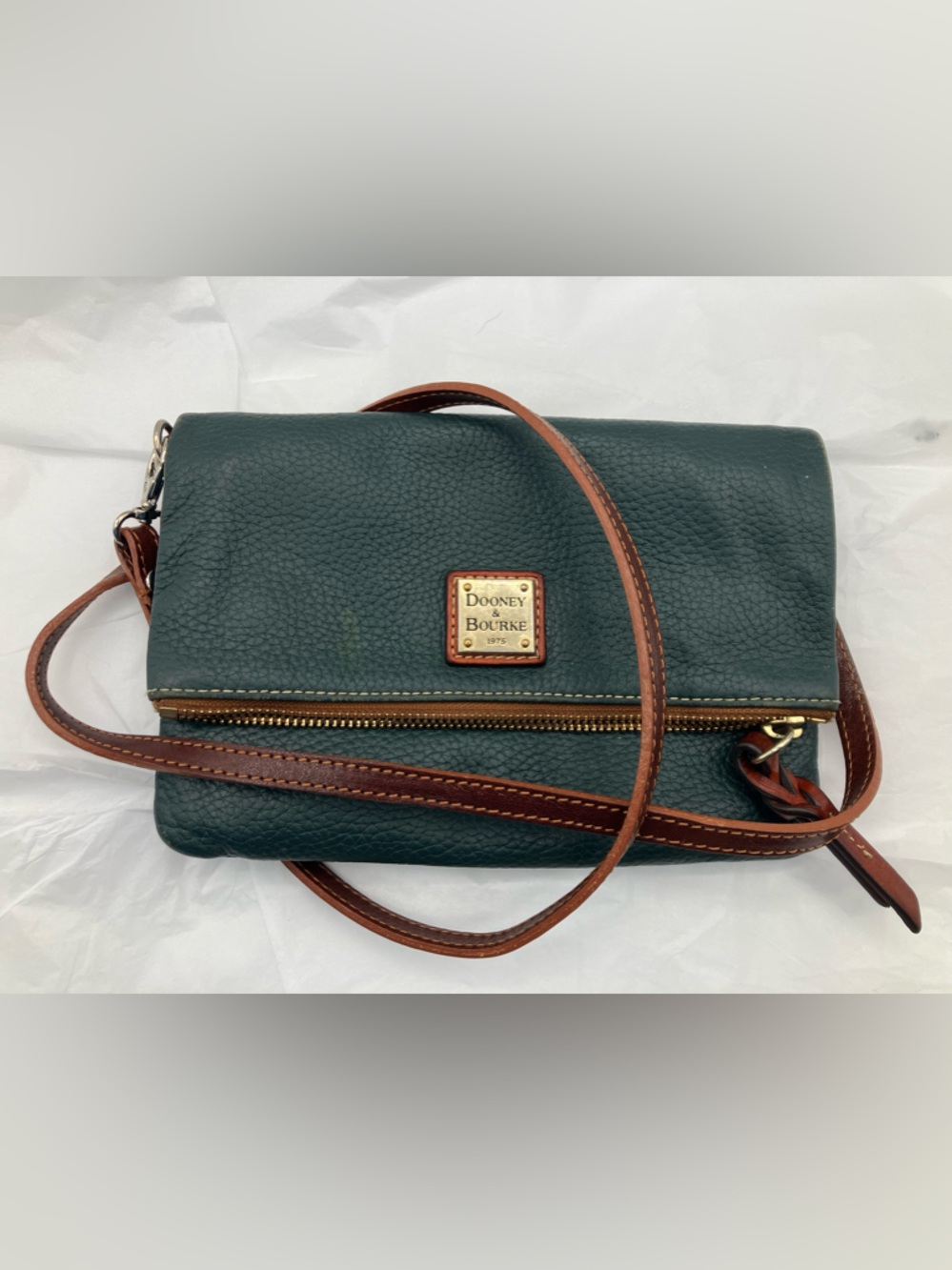 Dooney & Bourke Forest Green Pebbled Leather Crossbody with Brown Trim